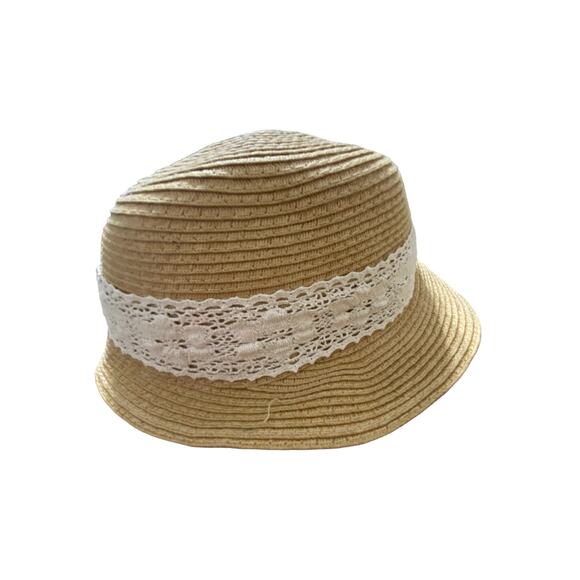D & Y Women's Beach Sun Hat OS Beige Ivory Lace Accent Summer Vacation New - Picture 3 of 10